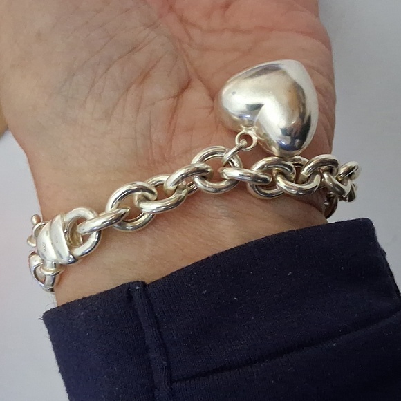 Silver 925 Heart Pendant Bracelet 7.5in - Picture 2 of 4